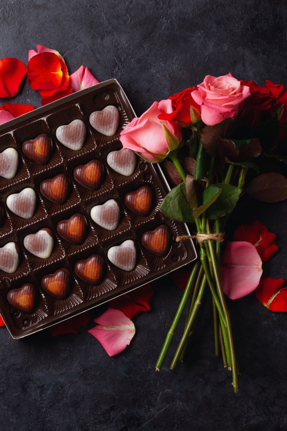 heart shaped roses and chocolates