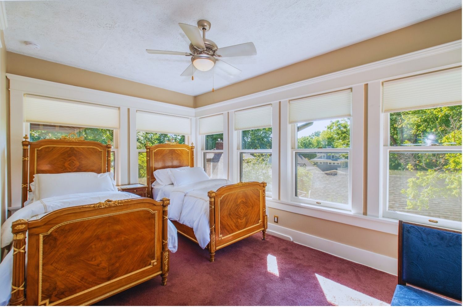 Charming twin bed with vintage furnishings in a historic bed and breakfast in Lincoln, Nebraska